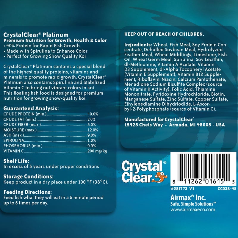 Crystal Clear CrystalClear Platinum Fish Food, Premium Floating Pellets for Koi & Goldfish â€“ Boost Growth, Color, and Wellness in Backyard Ponds & Water Gardens, 3mm Pellets, 4.4 Pounds - Image 2